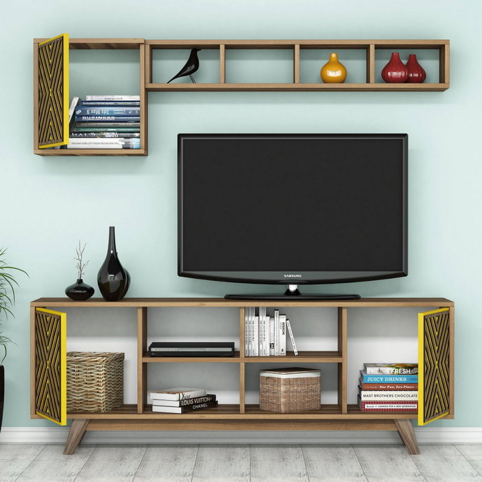 Hanah Home Conjunto de Muebles de Salón Chevron Nogal y Amarillo